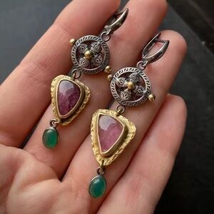 Vintage silver stone Gold and Silver Dangle Earrings